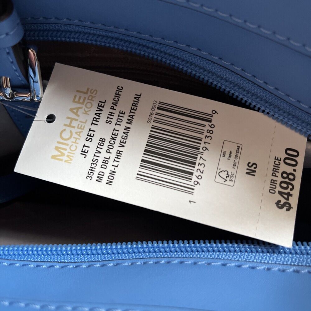 Michael Kors Bag Jet Set Medium Vegan Leather Double Pocket Tote south Pacific - Picture 3 of 11